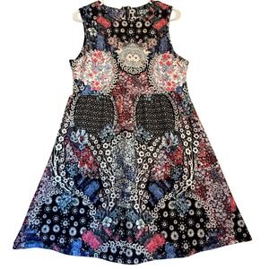 ASOS‎ Floral Print Sleeveless Dress Fit and Flare Black Blue Red US 10